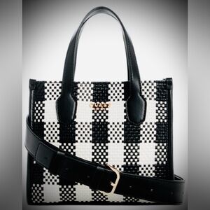 Guess Black And White Checkered Tote